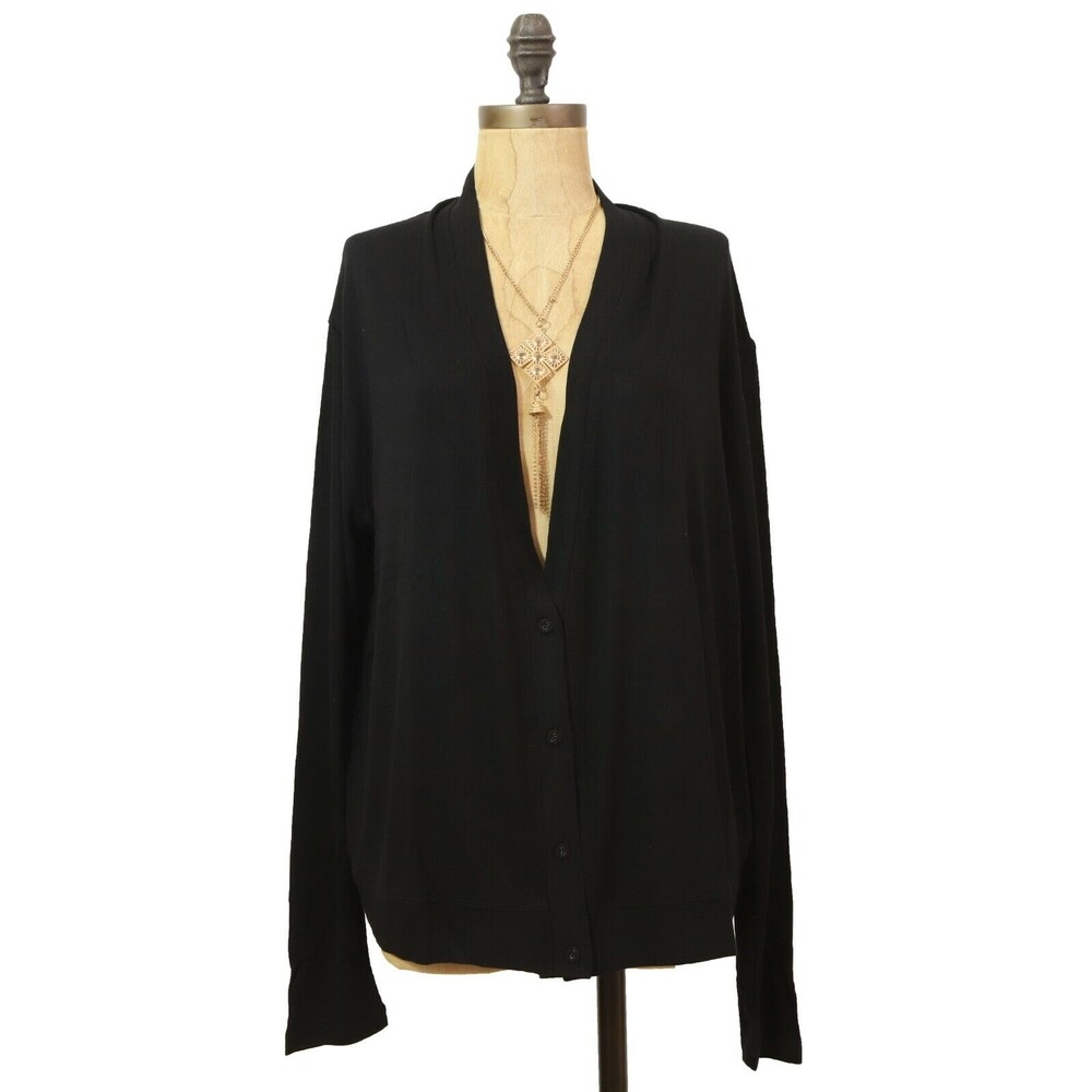 Heather By Bordeaux Button Up Cardigan S Silk Back Modal Black NWT $132 B24